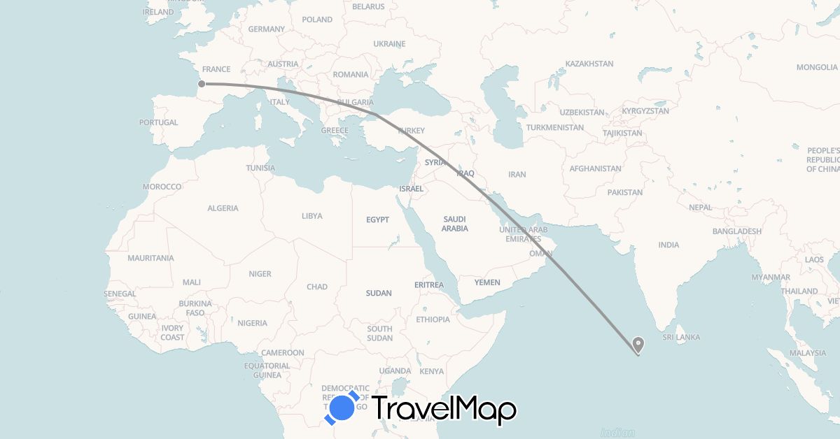 TravelMap itinerary: driving, plane in France, Maldives, Turkey (Asia, Europe)